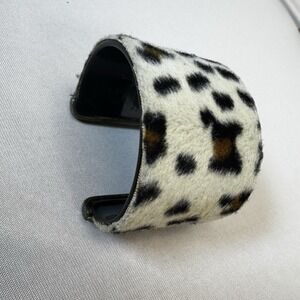 Chunky Animal Print Fur Wide Cuff  Bracelet